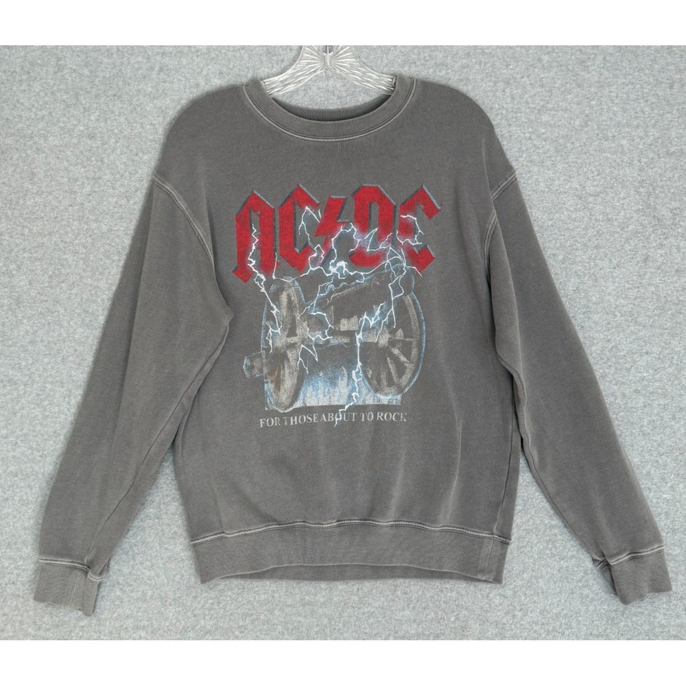 AC/DC Sweatshirt Mens Small Gray For Those About To Rock Cannon Graphic Fleece